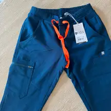 New! Yola Skinny Petite XXS Scrub Pants Blue with Orange Tie