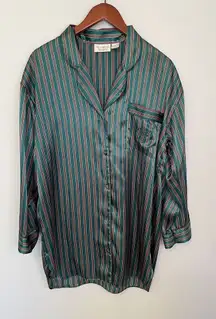 Victoria‎ Secret Vintage Gold Label Satin Button Up Sleep Shirt Green Size M
