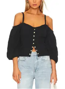 NATION LTD ily Smocked Black‎ Knit Top Size XS Open Shoulder Blouse Shirt