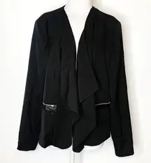 City chic black draped blazer with zipper detail