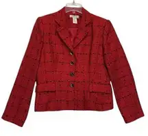 Vintage red black tweed fringe preppy office blazer Women’s size 10