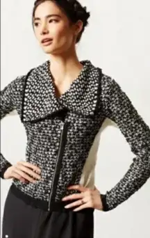 NWT Anthropology Yellow Bird Slubby Moto Jacket Sweater in Ivory Black Size‎ XS