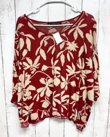 Peruvian Connection Sweater Women Size M/L Botanical Boat Neck 3/4 Sleeve Blouse