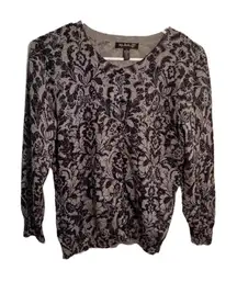 Top Knits Cardigan Sweater Silver Sparkle Black Paisley