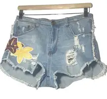 Gogo Jeans Distressed Shorts Sequin Flowers Shorts juniors sz 9