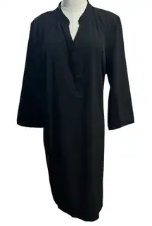 Chico's Zenergy Shift Dress Black Pull Over SZ 3 Knee Length Henley Knit Inset