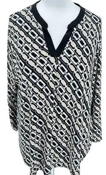 C Est. 1946 SZ XL Taupe Black White Chain Print Flattering Knit Tunic Top