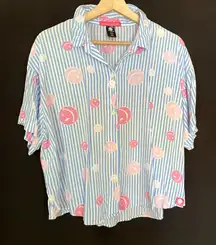 Joe Boxer Sleepwear women's XL rayon short sleeved button down blue smiley face