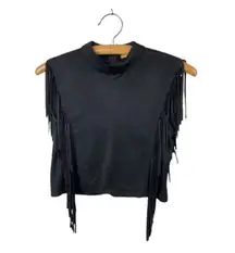 Gianni Bini Black Crop Fringe Sleeveless Top S Trendy,Boho,Summer,Western