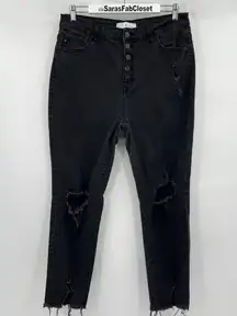 KanCan High Rise Skinny Distressed Button Fly Black Denim Jeans Women’s Size 30