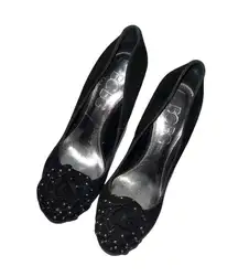 BCBG Paris Black Studded Rose Applique Stiletto Heels