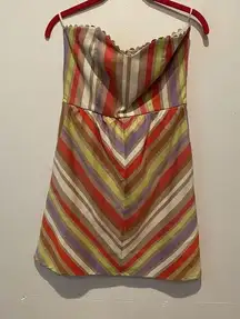 JUDITH MARCH Dress Strapless Orange Purple Green Stripe Size Small EUC Pockets