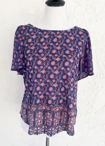 Lucky Brand Dark Blue Floral Top