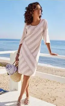 Soft Surroundings  White&Beige Stripe Equinox Linen Dress Sz.PL NWT