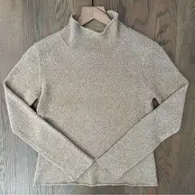 TSE 100% Cashmere Classic Knit Funnel Neck Sweater Tan and White Melange Small
