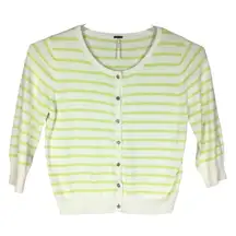 Free People White Striped Button-Up Cardigan 3/4 Sleeve Bling Womens Size M