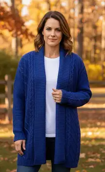 Western Connection Chunky Cable Knit Open Cardigan Cobalt Blue Size XL
