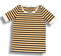 Bogner Jackie Orange Navy White Striped Short Sleeve logo t shirt Size 12