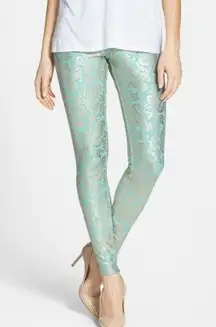 Hue Pearlized Brocade Leggings Green Good Size Medium