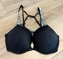 Victoria Secret Bombshell Push Up Bikini‎ Top Shine Strap LOGO Black size 32D
