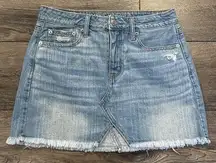 American Eagle Denim Skirt Raw Hem Button Fly Size 4