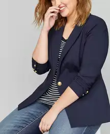 Lane Bryant Women’s Navy Blazer Gold Buttons Stretch size 18 Preppy Corpcore