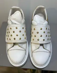 Gold Studded White Leather Sneakers | Size EU 37.5 (US 7.5)