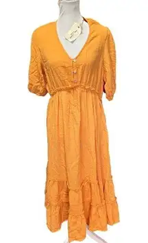 NWT TEA N ROSE  COLOR GOLD ORANGE MIDI DRESS SIZE XL 3/4 SLEEVES GAUZE