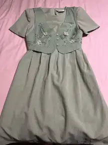 Flower Fairy Green Midi Dress with Vest Floral Details