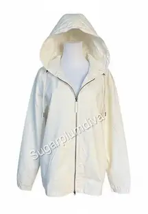 Zara Hooded Cream Rain Coat Jacket LARGE Water‎ Repellant Lightweight Outdoor