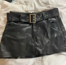 Black Leather Buckle Mini Skirt