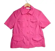 Chico’s Cargo Shirt Womens Pink Short Sleeve Size Medium Front Pockets Collared