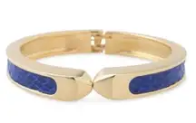 Stella & Dot Emerson Blue Snakeskin Bangle Bracelet gold tone hinged