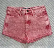 Red Orange Acid Wash Denim High Rise Stretch Short Short Sz 1/25