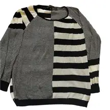 Fever black and white striped light knit sweater size medium