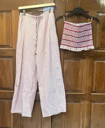 CHRISTIAN LACROIX 2 Piece Tube Top And Pull on Wide Leg Pants Burgundy Striped S