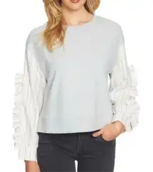 EUC 1. State Gray and White Ruffle Sleeve Sweatshirt Sz M
