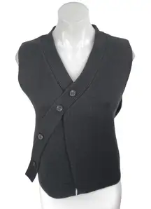 NEW S. Deer Womens Black Sleeveless Knit Asymmetric Button Up Cardigan Sweater S