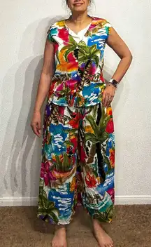 Carole Little White Tropical 2-Piece Vintage High Rise Wide Leg Pant Set Sz 6