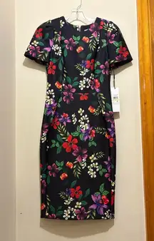 Calvin Klein Womens Dress Black Floral Scuba Knit Bodycon Sheath Zip Up 4P NWT
