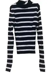 Bershka Mock Turtleneck Women’s Small Bodycon Shirt Black White Striped Slinky