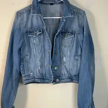 American Eagle Outfitters Light Blue Cropped distressed Jean Jacket Size Large‎
