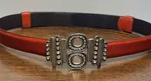 Chicos, leather silver jeweled slide fit belt size small/medium