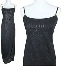 90s Vintage Black Whimsigoth Prom Dress. Medium. Empire Waist Polka Dot Glitter