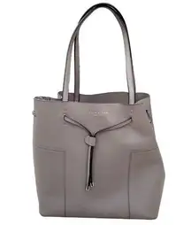 Tory Burch Block T Drawstring 100% Leather Tote Bucket Bag French Gray Handbag