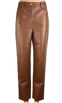 Aritzia Wilfred Brown Faux Leather High Rise  Straight Leg Pockets Ankle Pants 6