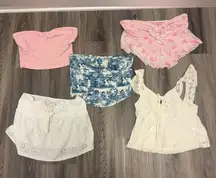SHEIN Crop Tops‎ Set - White, Cream, Pink, Blue Floral