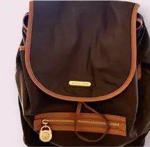 Michael Kors Dark Brown Backpack with Tan Trim‎