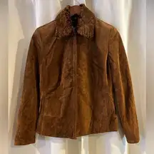 Valerie Steves Brown Suede Faux Fur‎ Leather Jacket Size Small