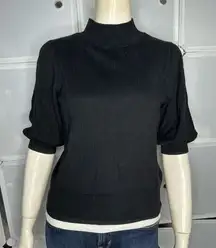 Leith Short Sleeve Mock Neck Sweater Black Size Small